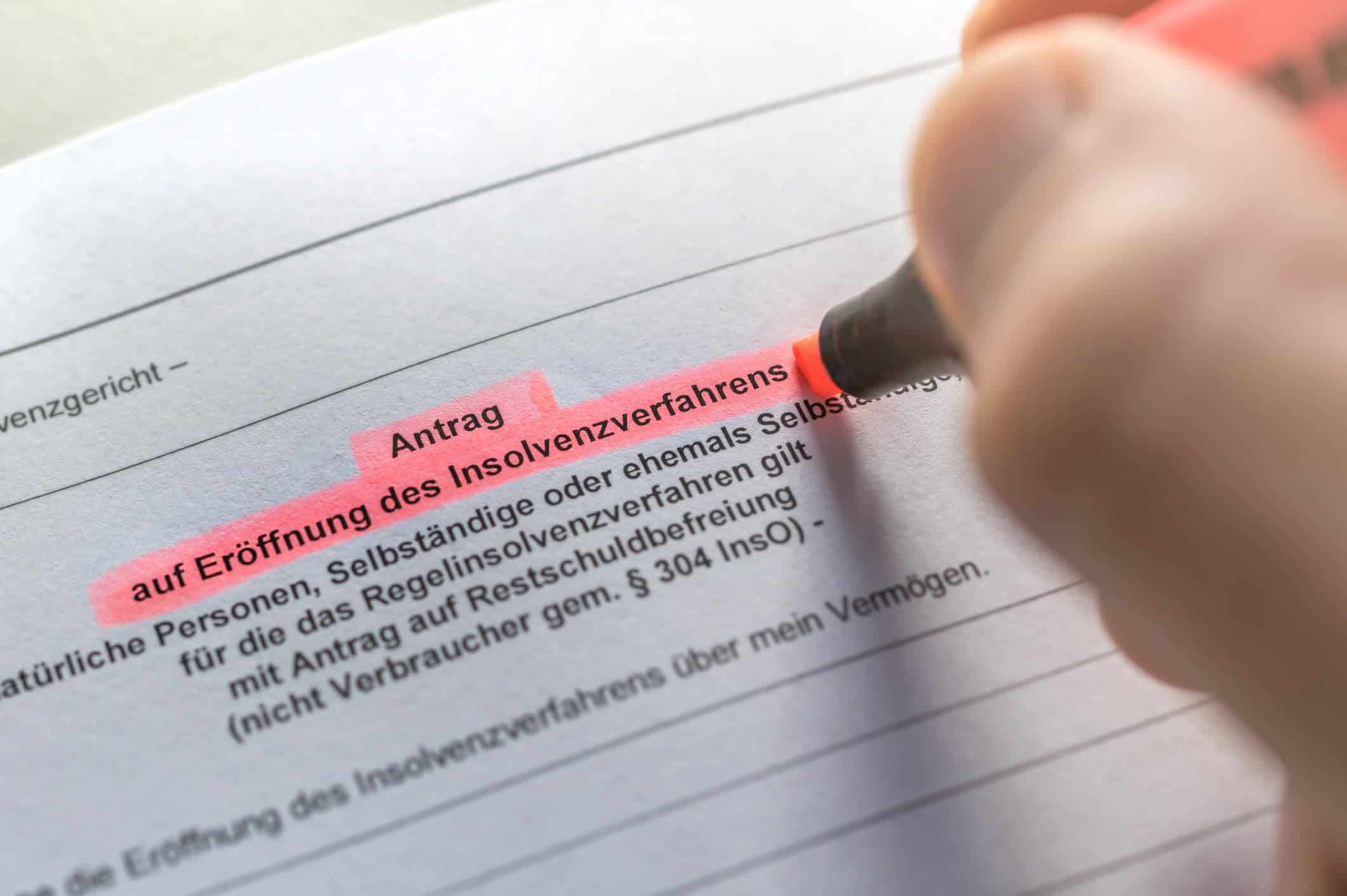 application to open insolvency proceedings due to insolvency in german